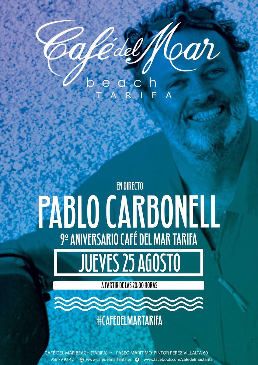 TarifaTrip's tweet photo. Mañana jueves 25 de Agosto Pablo @Carbonellsg en directo en #cafedelmartarifa beach https://t.co/RJFGhlKz86 https://t.co/33JdK7N2Ed