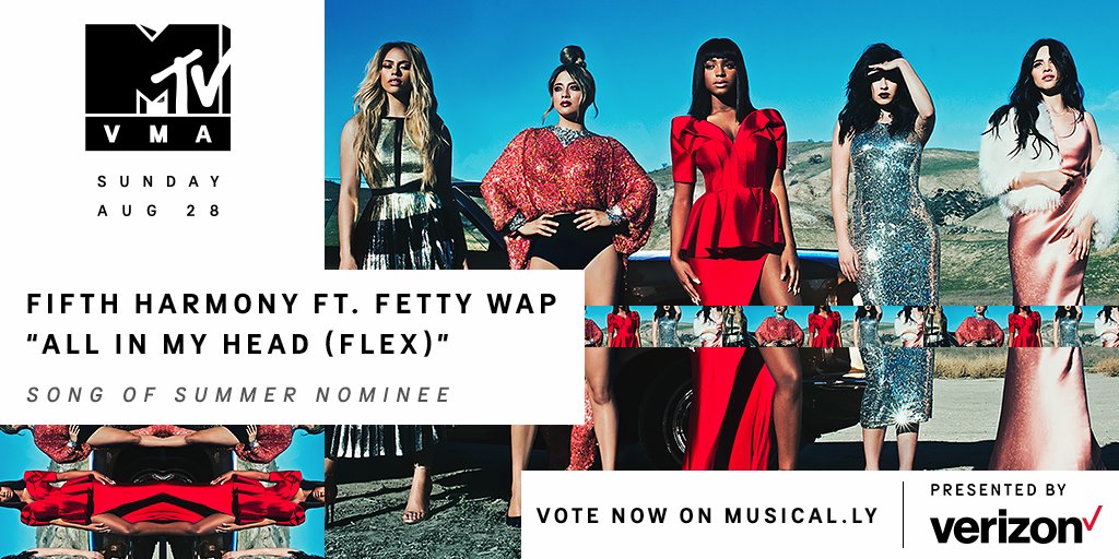 MTV's tweet photo. 🌸 @FifthHarmony's #AllInMyHead is up for Song of Summer at the #VMAs! Vote by making a video on @musicallyapp! https://t.co/xDIG6W4wV7