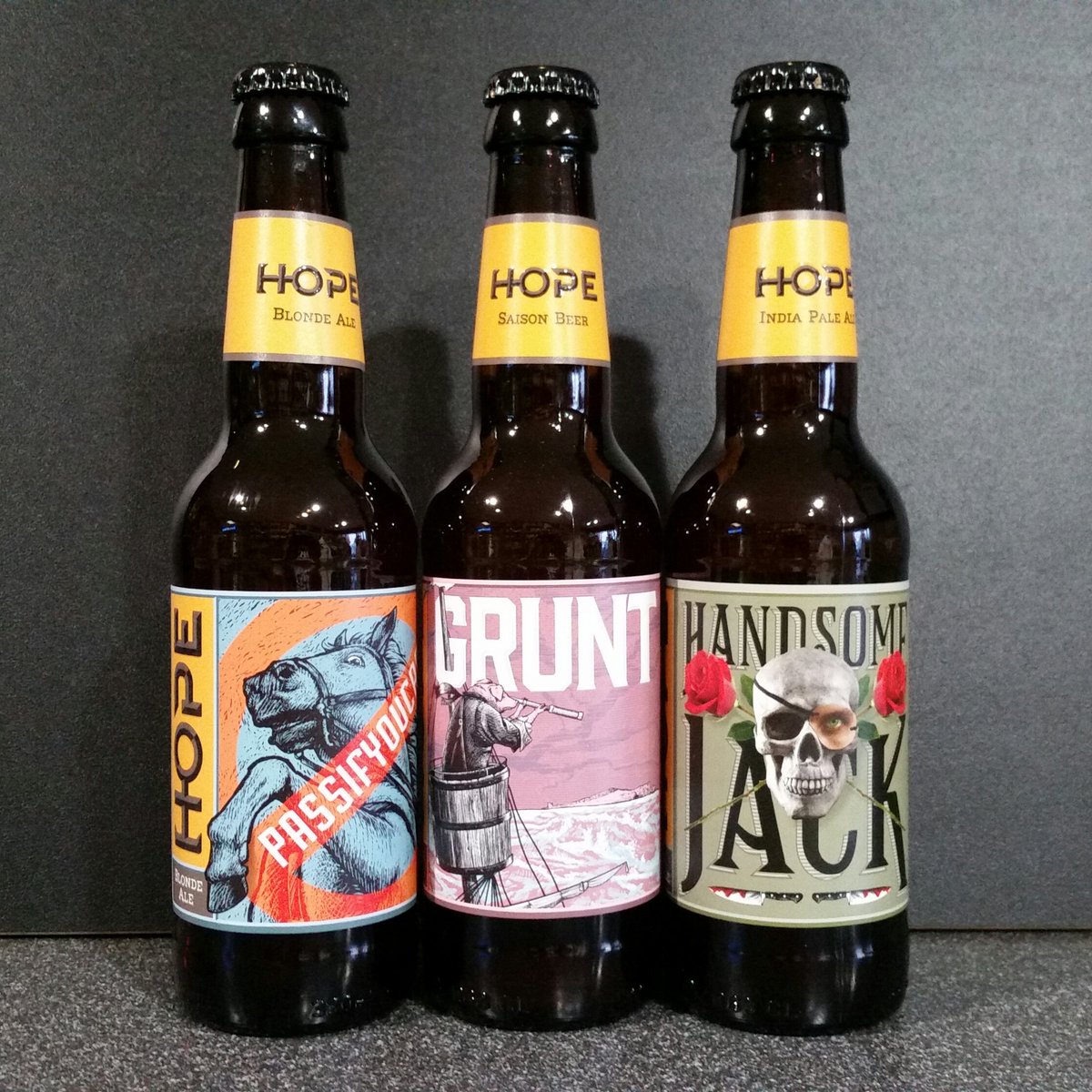 1601kinsale's tweet photo. New in from @HopeBeerDublin #PassIfYouCan Blonde, #Grunt Saison and #HandsomeJack IPA, sampled last week, tasty! https://t.co/oyCerrY12c