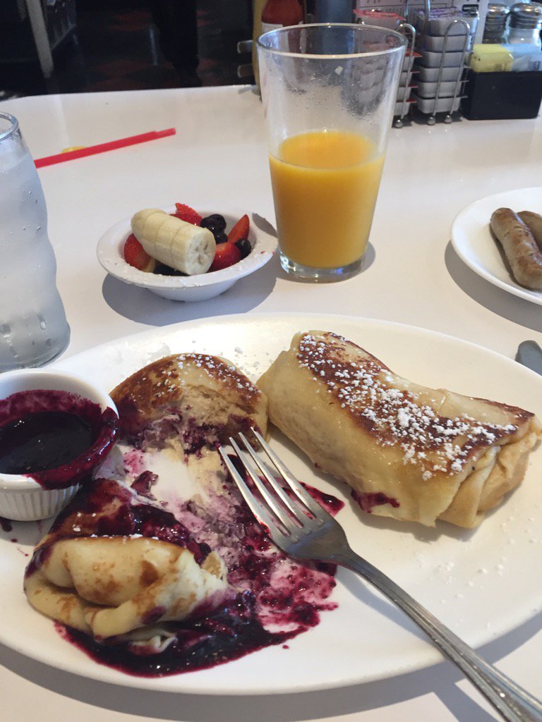 OMG! Cheese blintzes with fresh blueberry sauce. Cafe 50's on Santa Monica Blvd.