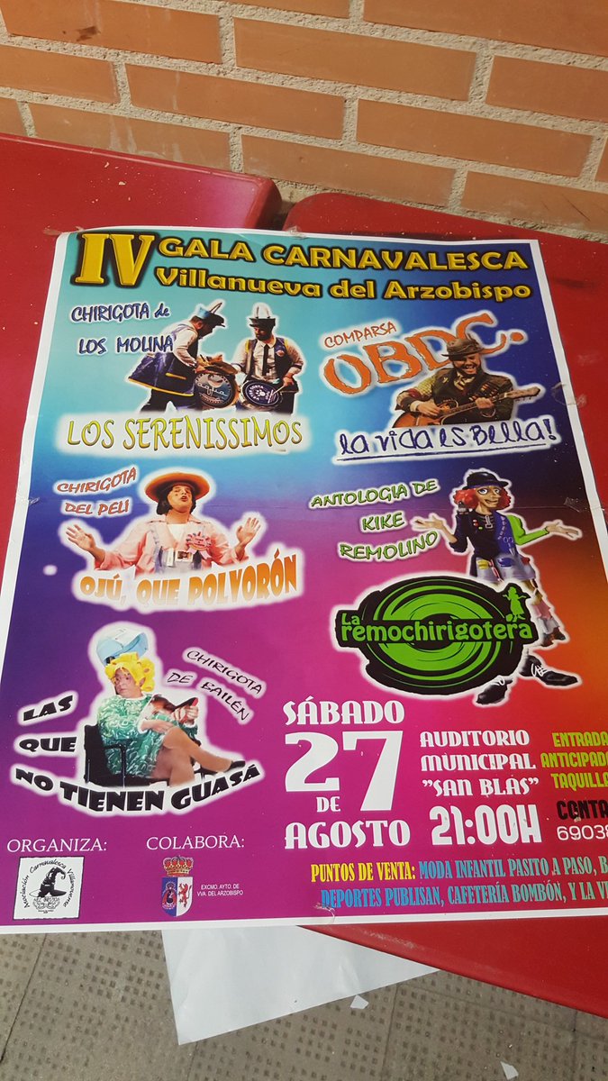Felicitaciones a la organización xel buen gusto al elegir el cartel de ste sabado con <a href="/trataratachin/">Chirigota Los Molina</a> y <a href="/comparsaobdc/">OBDC</a>