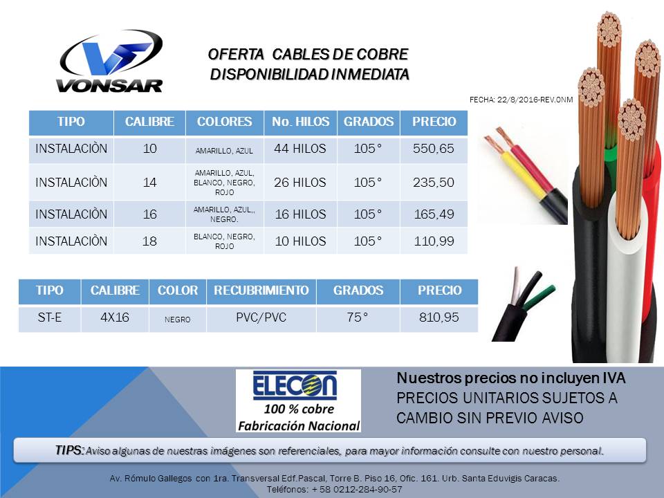 Inv_Vonsar's tweet image. Ante todo le enviamos un cordial saludo, a continuación presentamos nuestra oferta de cables 100% cobre,disponibles.