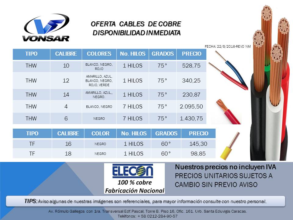 Inv_Vonsar's tweet image. Ante todo le enviamos un cordial saludo, a continuación presentamos nuestra oferta de cables 100% cobre,disponibles.