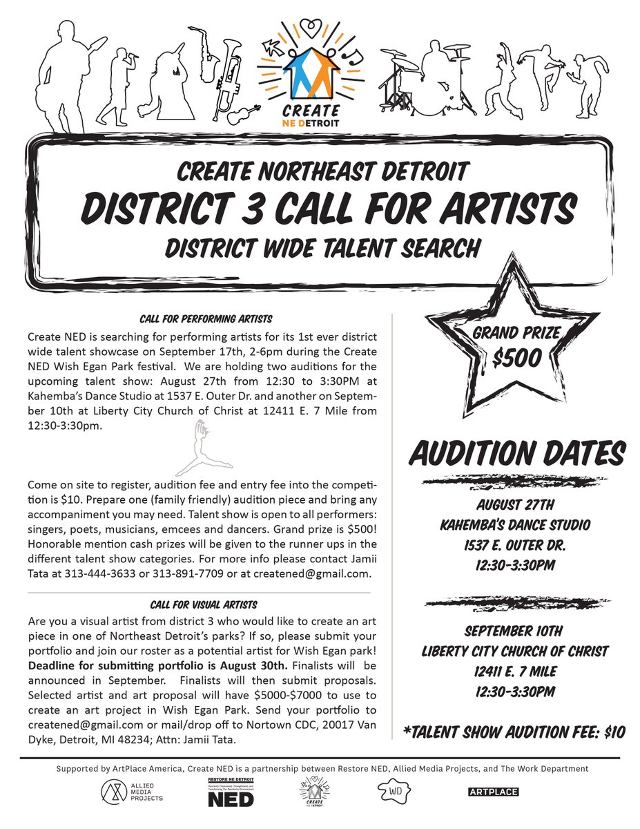 CreateNED's tweet photo. Three More Days Left!
Audition for our talent show and a chance to #win $500!
#Detroit #audition #createned https://t.co/DREAejZwnp