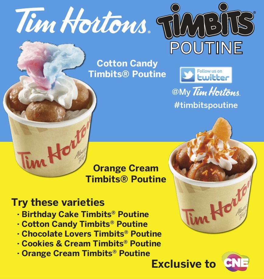 Saisethsons_'s tweet photo. Try the #TimbitsPoutine inside the Food Building @MyTimHortons at @LetsGoToTheEX #CNE2016 #letsgototheex https://t.co/45SUaCVuxk