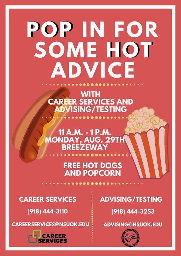 NSUadvising's tweet photo. Check this out! FREE hotdogs and popcorn in the breezeway next Monday with the UAC and Career Services! https://t.co/GW1BFEWkKa