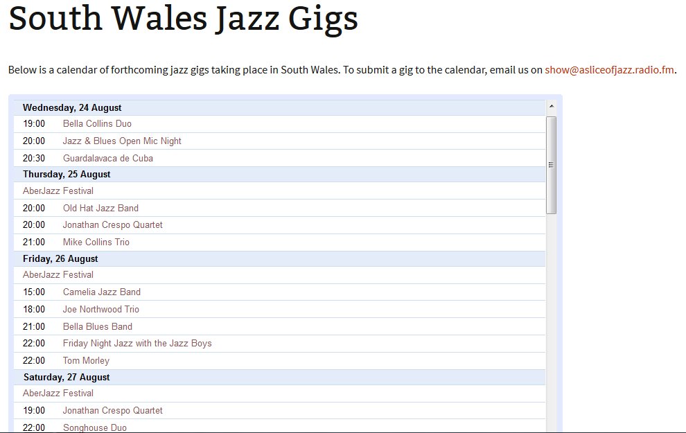 We've created a new online service for jazz lovers in South Wales - a live jazz gig list at southwalesjazzgigs.co.uk!