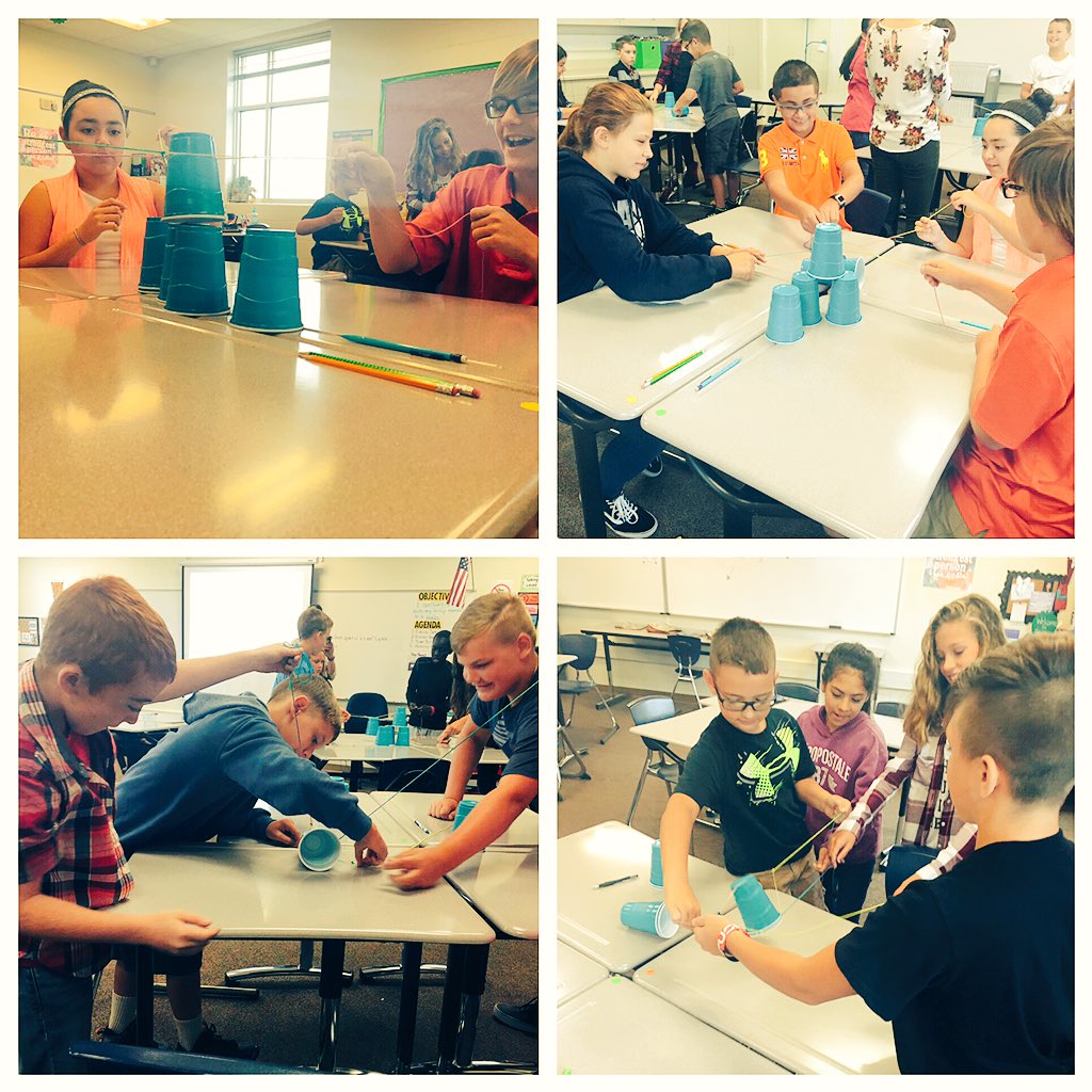 MsNSchulte's tweet photo. 6th grade Language Arts class learning about cooperation and teamwork through cup-stacking challenge #wmscougars https://t.co/53xc9nGZzK