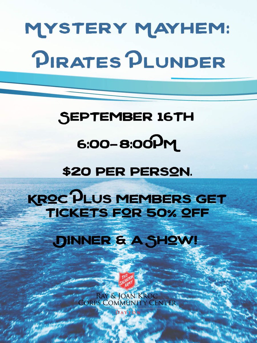 KrocDayton's tweet photo. Come sign up at the Welcome Desk so you don't miss all the excitement! ☠ #pirates #mystery #kroccenter https://t.co/sgc8jZJJwq