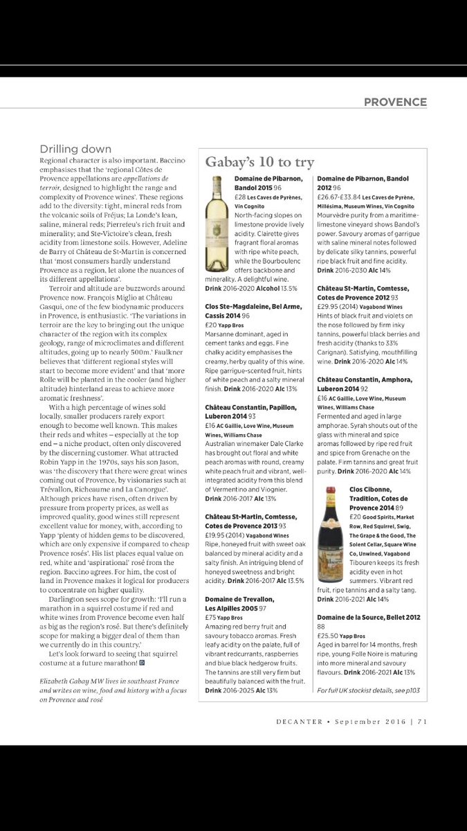 Thanks to <a href="/LizGabayMW/">Elizabeth Gabay MW 🍷🌹🌿🌍🌈🌎🦋🌏</a> for her great article in Decanter... There certainly is more to Provence than just Rose!