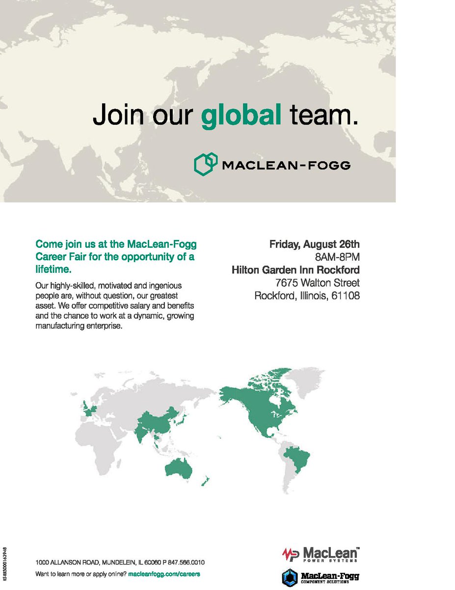 RockRiverJobs's tweet photo. Career Fair ~ MacLean-Fogg Friday August 26th in Rockford. See ad for details. Don't miss this opportunity! https://t.co/frSqbyAB1H