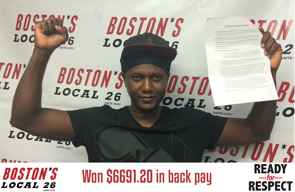 UNITEHERE26's tweet photo. Patrick won almost $7k & got his job back thru the grievance procedure! #local26victories #readyforrespect #1u https://t.co/TbejNbVLbO