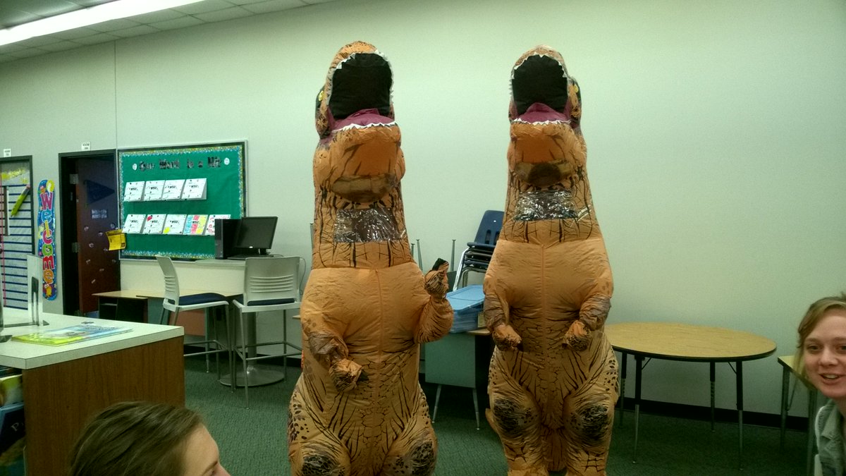 tdugan75's tweet photo. When 2 T-rexes interrupt a productive faculty meeting #nhm88 https://t.co/gKiJr4q19W