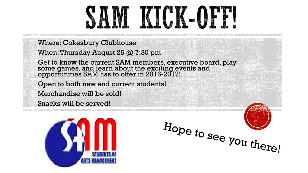 SAM_OCU's tweet image. Hey OCU students interested in arts management, come check out what SAM has to offer! You won't be disappointed!