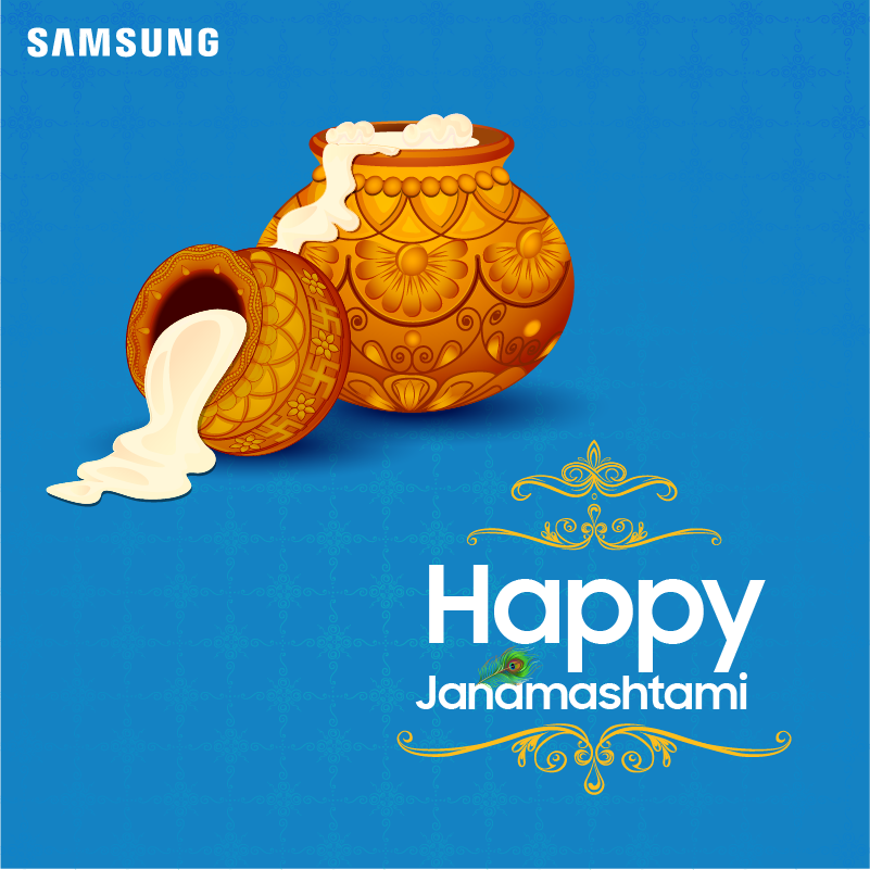 SamsungIndia's tweet image. Janmashtami is celebrating the birth of bliss.May your pot of life overflow with eternal joy. #HappyJanmashtami