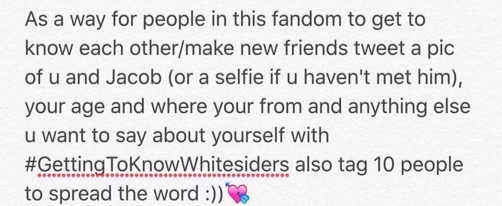 rulesofjacub's tweet photo. #GettingToKnowWhitesiders 
hello my name is noemi, im 15 yrs old n i live in texas ALSO JACOB IS COMING TO MY CITY https://t.co/qDI2jOT0OQ
