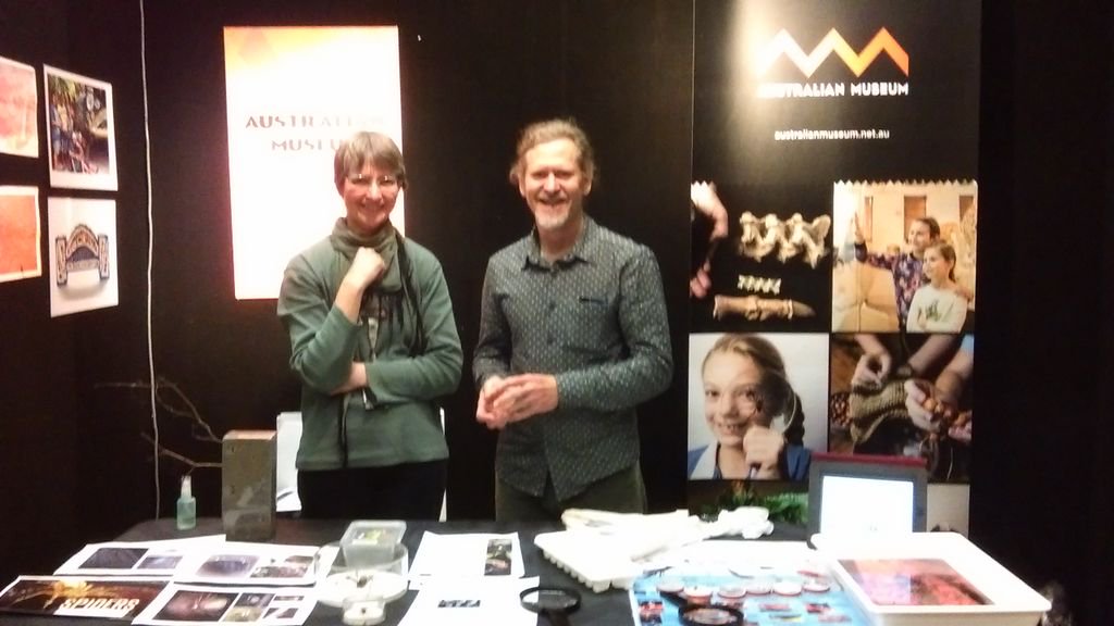 StreamwatchNSW's tweet photo. Helen and Greg from the @austmus talking #citizenscience at the #AMSF2016 https://t.co/bS0VF0DeXs