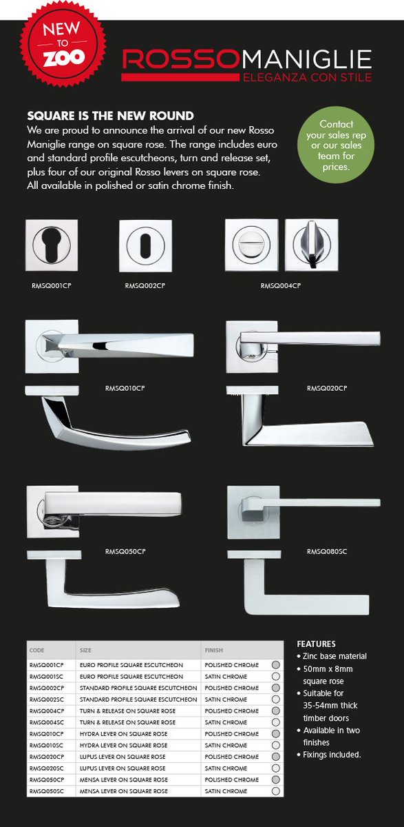zoohardware's tweet image. #DidYouKnow we now do Square Rose levers? they are in our fine Italian range #rossomaniglie #zoohardware