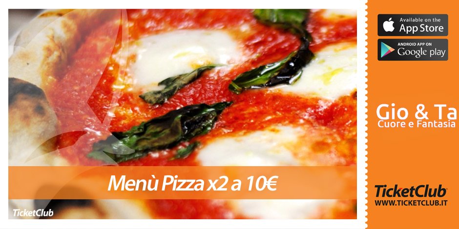TicketClubIT's tweet photo. Menù Pizza x2 a 10€ Gio &amp; Ta Cuore e Fantasia - Puccianiello - https://t.co/3W1OLsSBgU https://t.co/KDk6P2QlFt