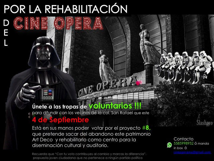 ElCineOpera's tweet photo. @ElCineOpera  busca voluntarios para difundir en la colonia San Rafael el proyecto #8 de iniciativa joven ciudadana. https://t.co/q91A5esxNV