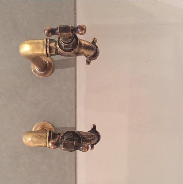 Sneak peak at the new concrete worktop at our Hoxton showroom, a beautiful combination of Concrete &amp; Brass