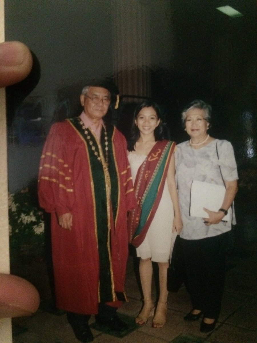 JakeDDVictoria's tweet photo. Sister's graduation, with Lolo francisco nemenzo, then UP's president and UPV's first chancellor. #throwbackto2003 https://t.co/bqVfChaB9A