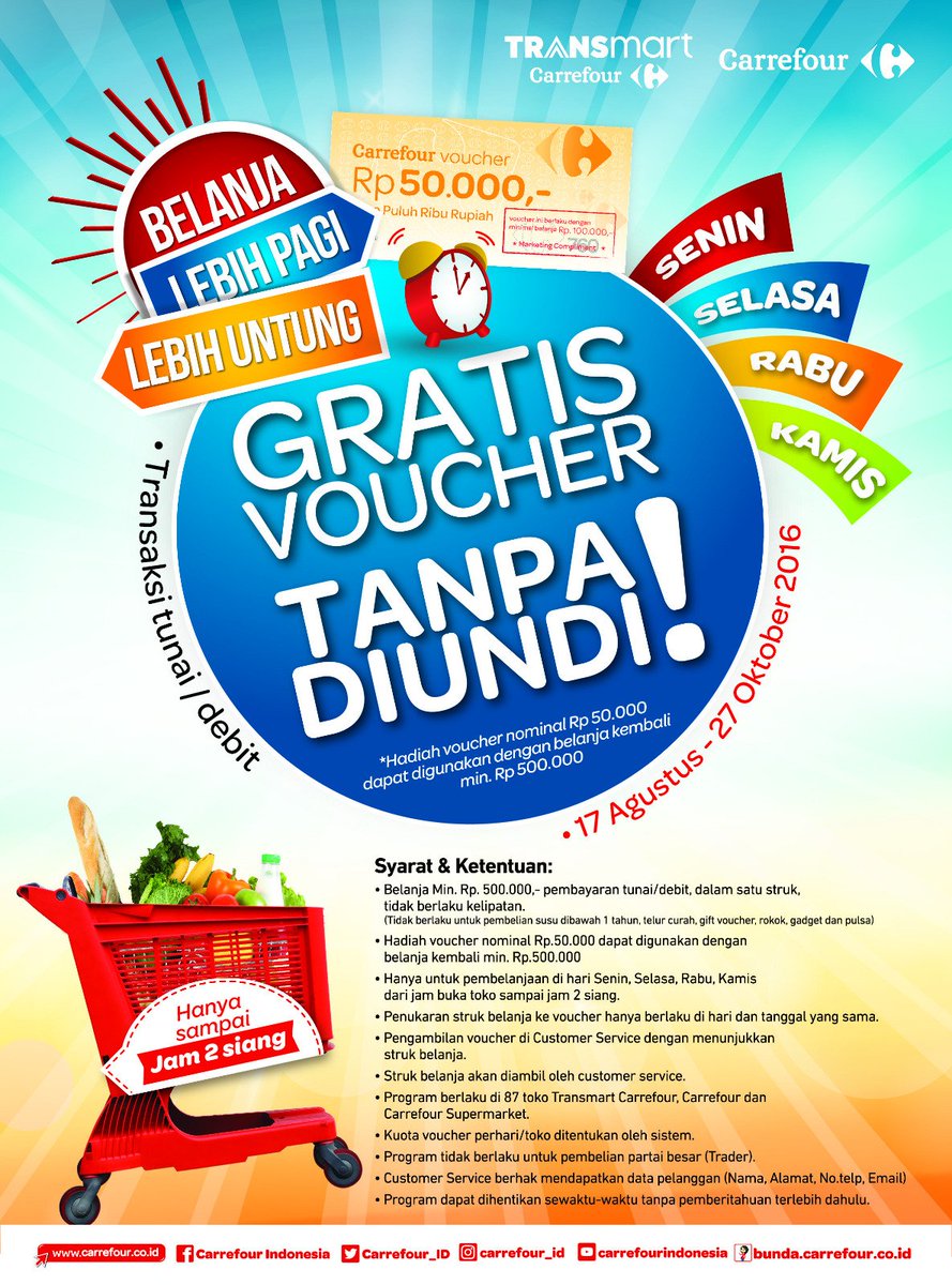 PlazaMedanFair's tweet photo. Belanja Pagi Lebih untung di @carrefour_id senin - kamis, hingga 27 Oktober #Transmart #Carrefourid #PlazaMedanFair https://t.co/2BdBmA02YY