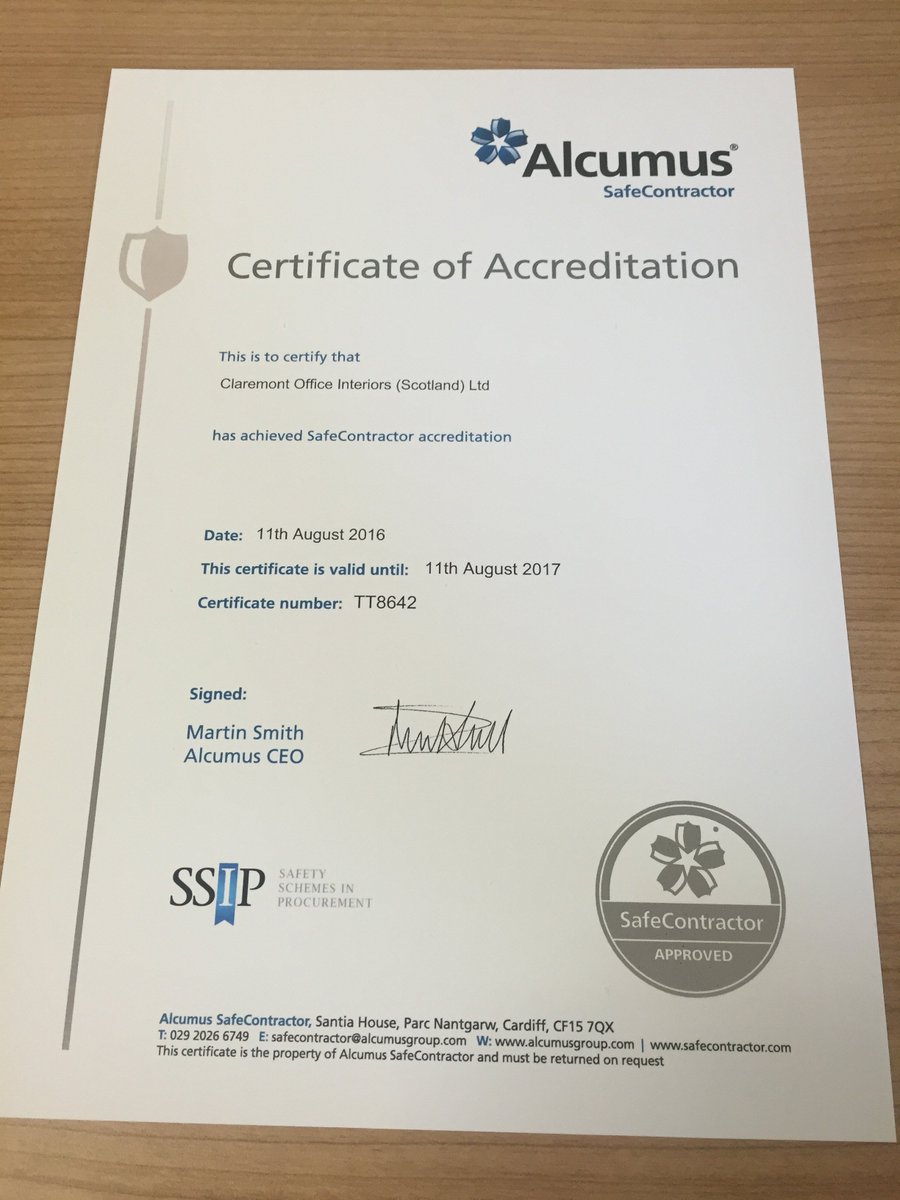 ClaremontOffice's tweet photo. Did you know that Claremont are Safe Contractor approved? Have a look,  we've passed again and successfully renewed. https://t.co/dDnz4kSxgu