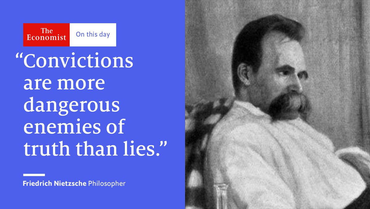 TheEconomist's tweet photo. Proponent of the "Übermensch" (or "Super-man"), Friedrich Nietzsche died #OnThisDay 1900 https://t.co/9o72XdKpVu https://t.co/LgdT5w8lgV