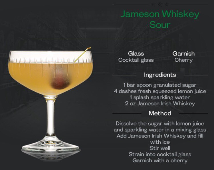Irishwhiskeywo1's tweet photo. 🌟HAPPY WHISKEY SOUR DAY🌟 RT &amp; like to win your own bottle of Jameson from IWW - good luck 👍 https://t.co/I2eqAuoxFj