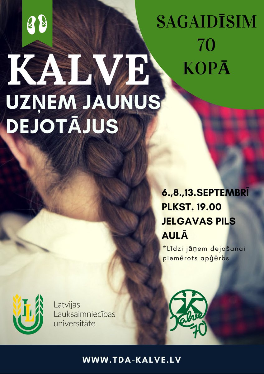 Nāc uz «Kalvi» izdejoties! Uzņemšana «Kalves» 70. jubilejas sezonai 6., 8., 13. septembrī plkst. 19 @LLU_lv aulā