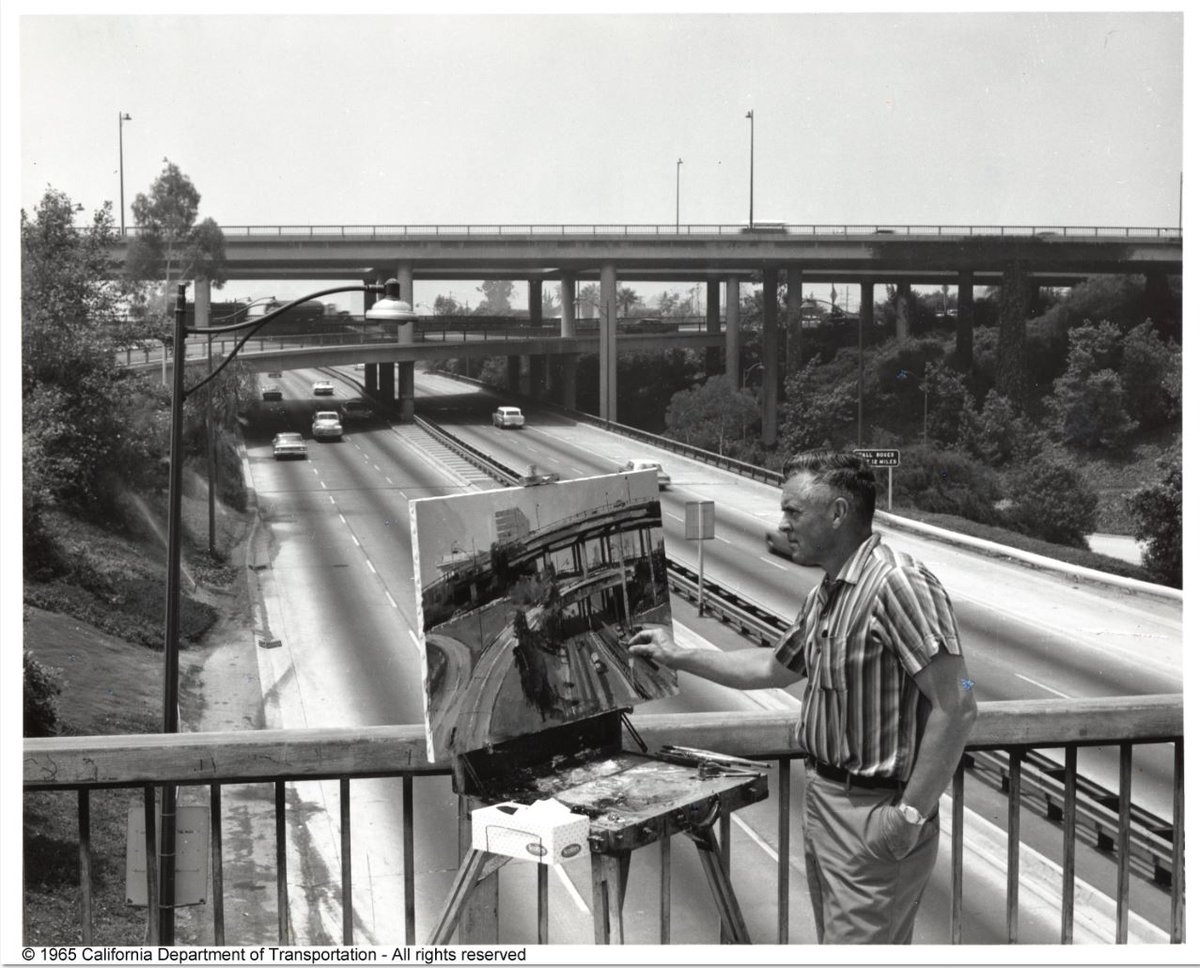 CaltransDist7's tweet image. #TBT CA Regionalism &amp;amp; Disney artist Ralph Hulett, oil painting 101/110 Interchange July 1965 bit.ly/2br9znw