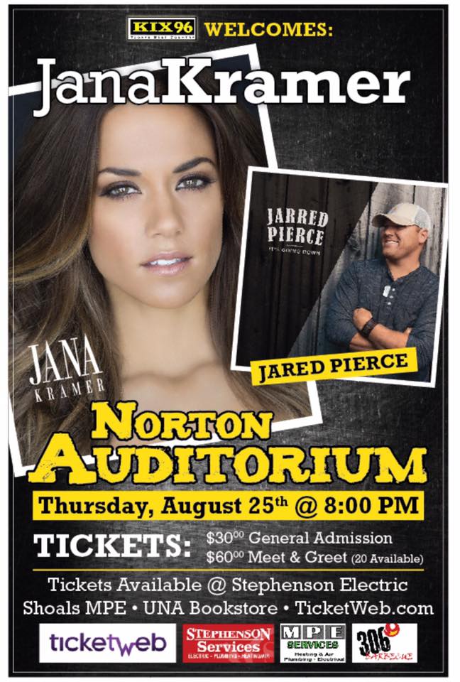 thejarredpierce's tweet photo. Can't wait to play with the beautiful and talented @kramergirl tonight at Norton Auditorium! #UNA #countrymusic https://t.co/E3YgADnLCb