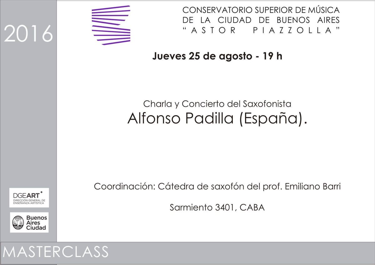 Hoy concierto en Buenos Aires, a las 19h en el Conservatorio Superior " Astor Piazzolla" de la capital porteña.