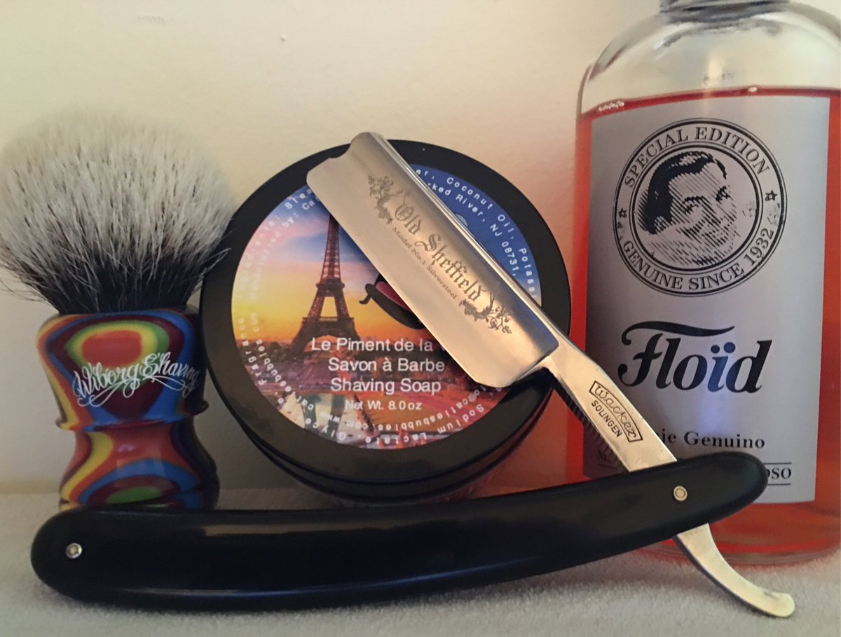#SOTD <a href="/CatiesBubbles/">CatiesBubbles</a> LPV, <a href="/WiborgShaving/">Wiborg Shaving</a> 28mm Disco Barber, Wacker Old Sheffield, Floid Vigoroso