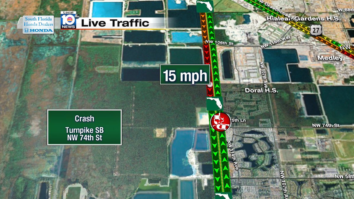 Crash on Turnpike SB at Nw 74th St #traffic #miami https://t.co/nQCTlrVvaU
