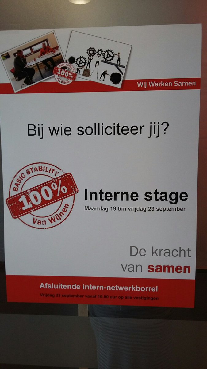 WendyBaars's tweet photo. Kaarten en flyers zijn verspreid! Wie oh wie gaat er intern 'stage' lopen? @VanWijnenGroep #BasicStability https://t.co/xLkRmDC2r6
