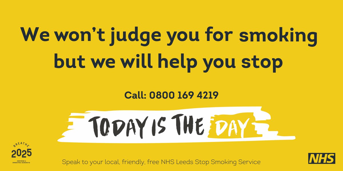 NHSLeedsWest's tweet photo. Whatever ur reason to quit, visit Leeds Stop Smoking Service fr help &amp; suprt #todayistheday! https://t.co/tiRszWKiVd https://t.co/0VVxrqhL54