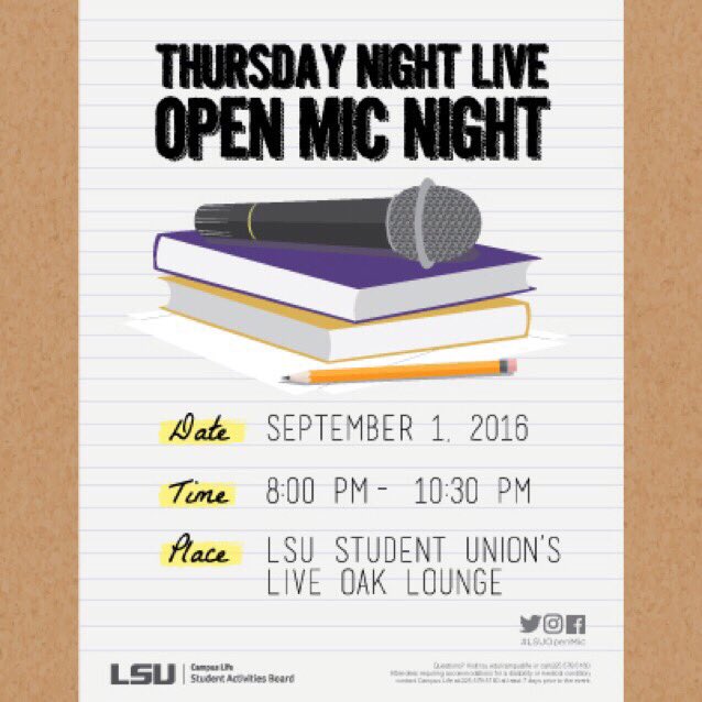 t_marieeeeee's tweet photo. Don't miss #LSUMovieNight tonight in the Cotillion &amp; #LSUOpenMic next Thursday ! #LSU20 #LSU19 #LSU18 #LSU17 #FREE https://t.co/ibZ8o7J84L