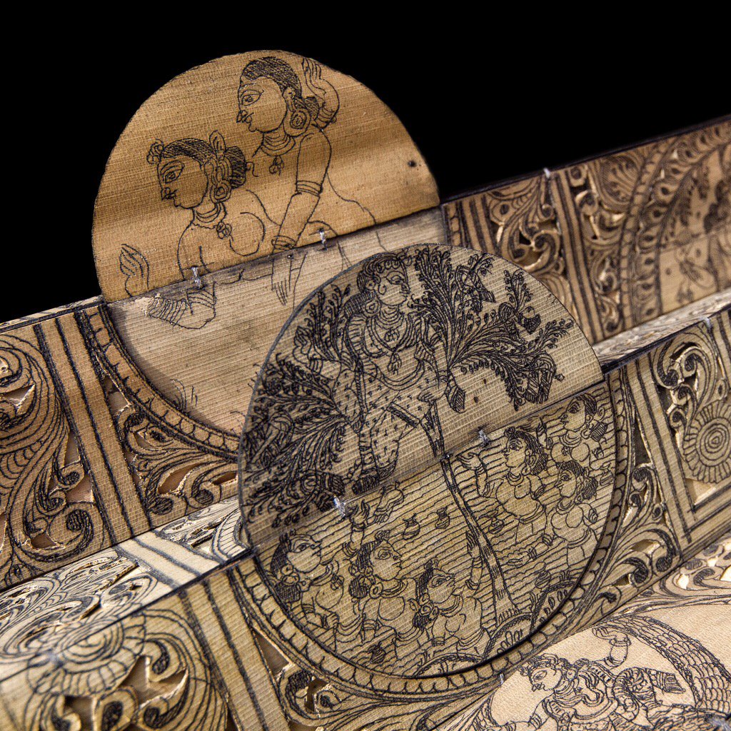 ArShakti's tweet photo. Depiction of #rasaleela on #palmleaf #carving (#talapatra). An #handicraft widely practiced in #Puri #Odisha https://t.co/iwdecKl5YW