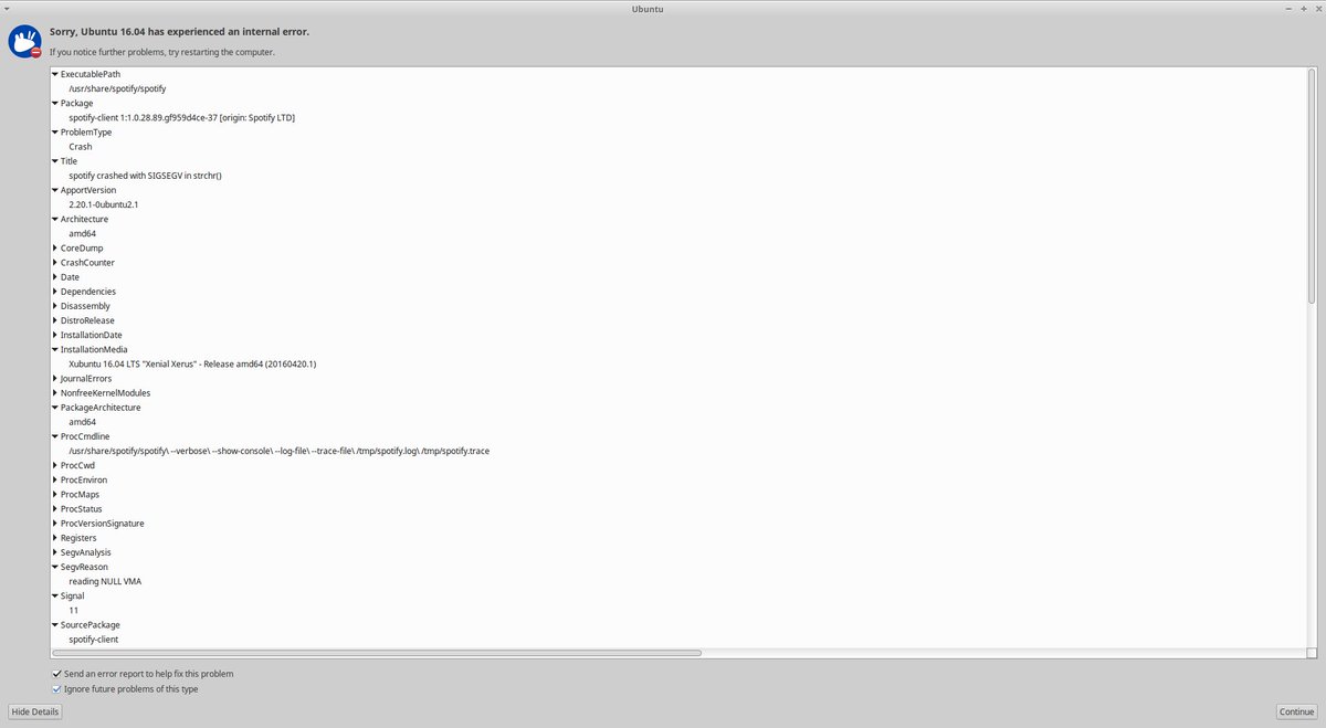 m1geo's tweet image. Bugs in the @Spotify Linux client are doing my head in: youtu.be/ftjAzq_Vg6k
#segfault #stacktrace #NextPressNext