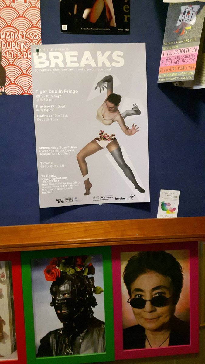 BezKinte's tweet photo. BREAKS poster spotted in @FoamCafe above @yokoono! #BreaksTDF #mousebutter #TigerDublinFringe #posterhunt https://t.co/EtFvpKjIj2