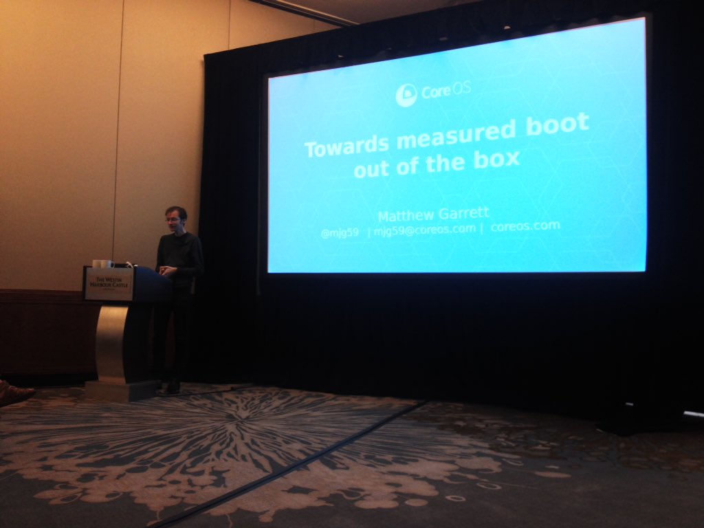 xjamesmorris's tweet photo. @mjg59 talking about measured boot and firmware threats at #linuxsecuritysummit https://t.co/ti7pbjzhkz