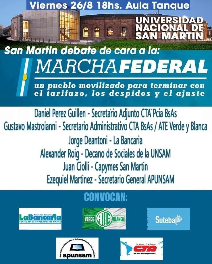 ATE_VyB_SM's tweet photo. https://t.co/8Gjm74Ko9e
Mañana | 18hs | Aula Tanque | UNSAM | Construyendo la #MarchaFederal. https://t.co/ASORKQtRdr