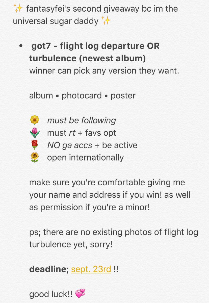redminhyuks's tweet photo. ✨ fantasyfei's second giveaway ✨
got7 flight log: departure OR turbulence
goodluck!! https://t.co/5MfGyRuRFx