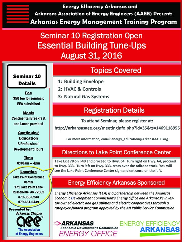 <a href="/ArkansasAEE/">Arkansas AEE</a> will be presenting an energy efficiency &amp; management seminar 8/31. #ArkansasInc ow.ly/3hjV303AC4N