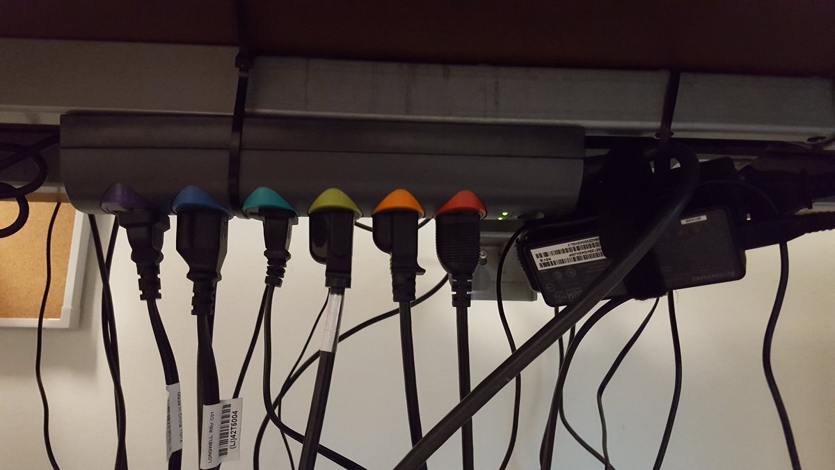 GeekTrainer's tweet image. Outlets required for one developer. #mydesk #geekproblems