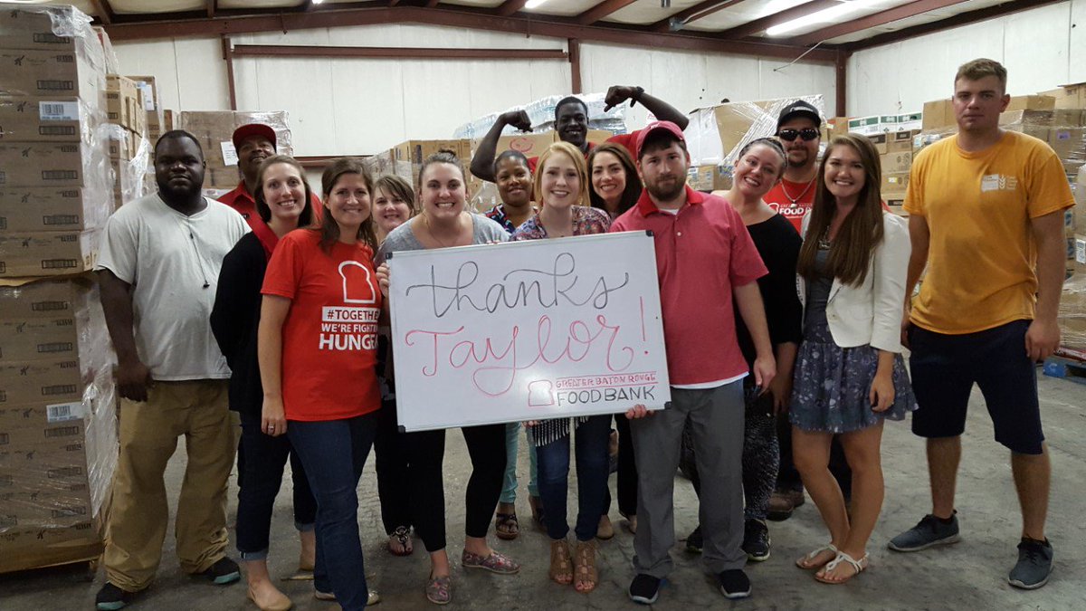 brfoodbank's tweet photo. Thanks @taylorswift13 for giving $50,000 to the #BRfoodbank! We may have lost a lot but we're going to shake it off. https://t.co/u90rY7sjhZ