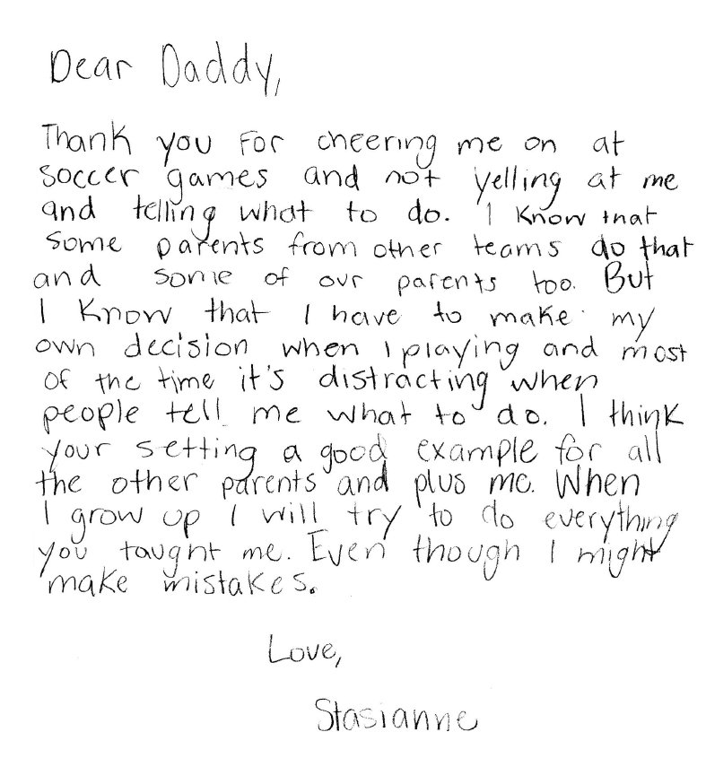 USYouthSoccer's tweet photo. The author of this letter is now playing Division I soccer. A good lesson for parents: https://t.co/Fl4LzW59cK https://t.co/1n7KcWom6S