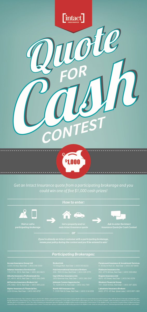 PlatinumInsur's tweet photo. Get an Intact Insurance quote and you could win one of the five $1000 cash prizes! https://t.co/ygZ9Lx4JJW